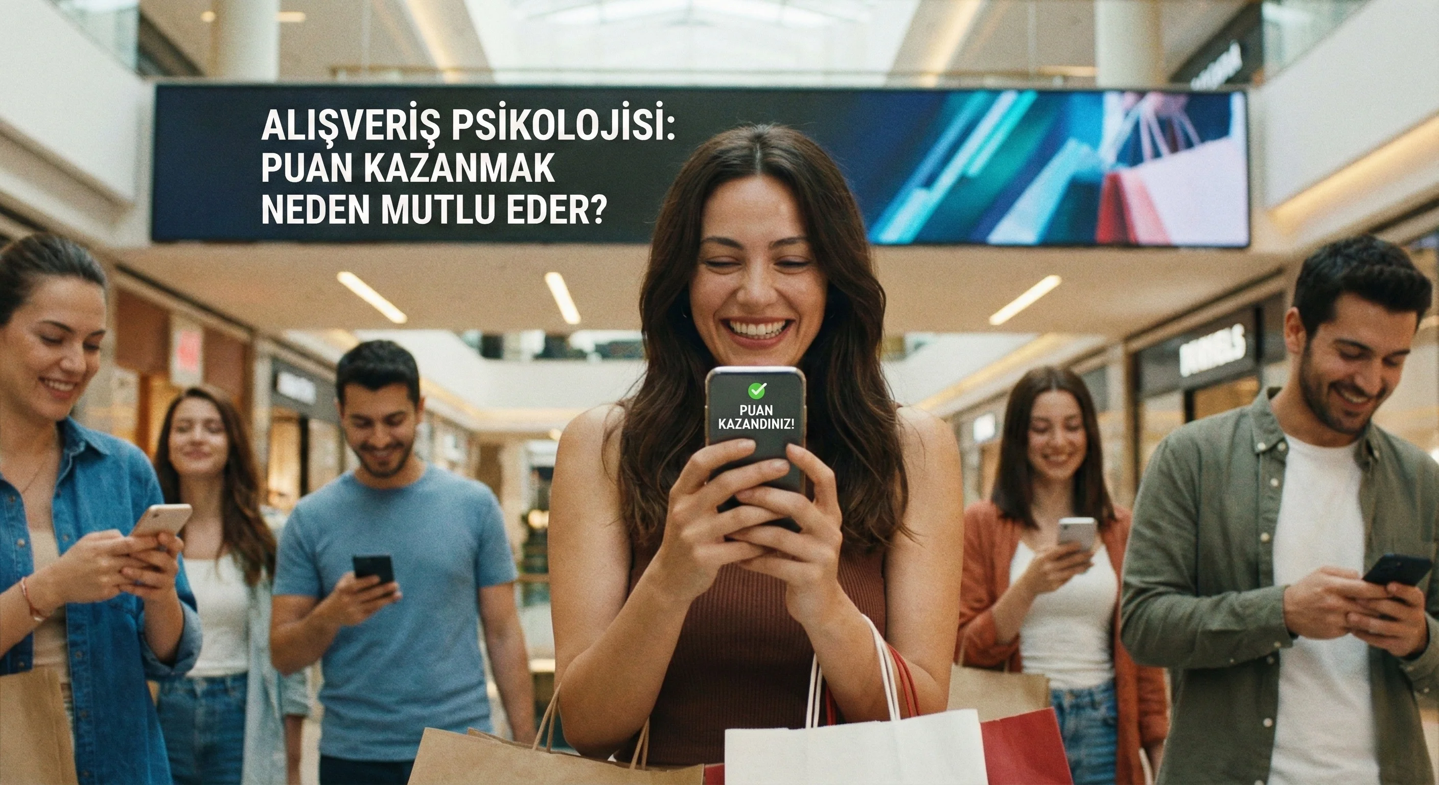 Alışveriş yapan mutlu bir tüketici illüstrasyonu